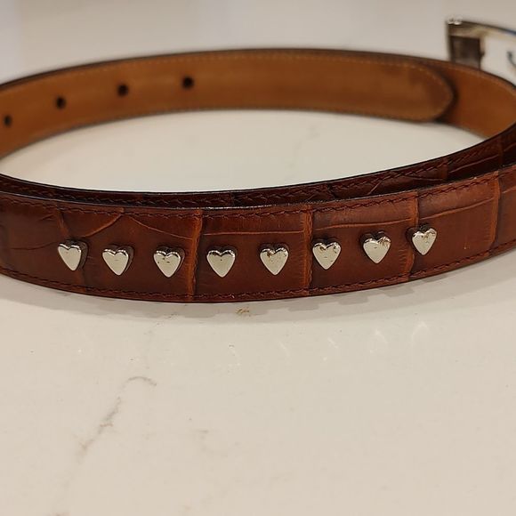 Talbot's Brown Reptile Embossed Genuine Leather Belt Silver Hearts and Buckle - Picture 2 of 12
